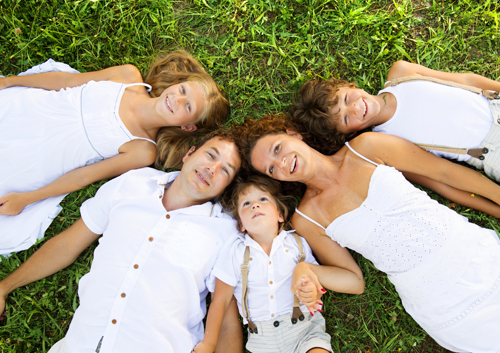 family on grass